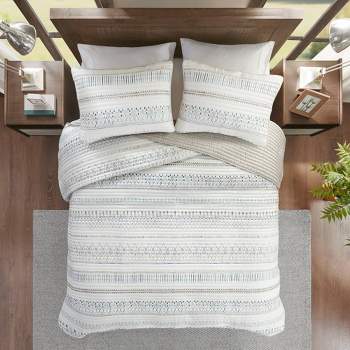 Madison Park 3pc Levi Reversible Printed Microfiber Seersucker Coverlet Set Taupe