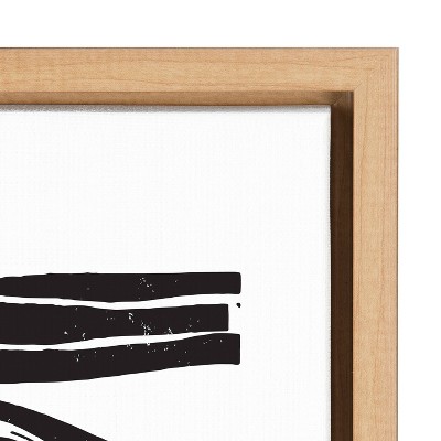 Abstract Waves Black and White Canvas Wall Art with Natural Frame