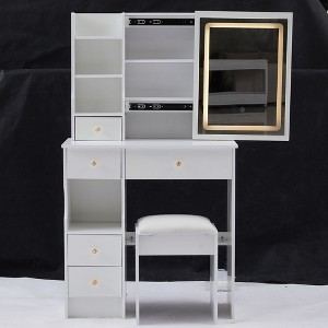 CAVINAS Vanity Desk with Mirror Compact Makeup Table with Stool, Multi-Layer Storage - 1 of 4