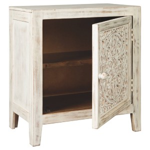Fossil Ridge Accent Cabinet White - Signature Design by Ashley: Antique Floral Carved, Storage Shelf - 1 of 4