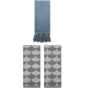 REGALWOVEN 3 Packs Cotton Geometric and Solid Absorbent Soft Hand Towel for Bathroom Kitchen - 1 of 4