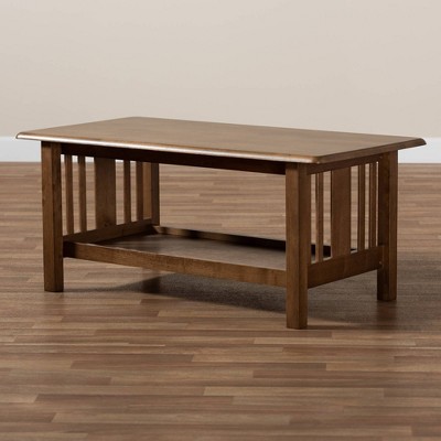 Walnut Brown Rectangular Wood Coffee Table with Lower Shelf
