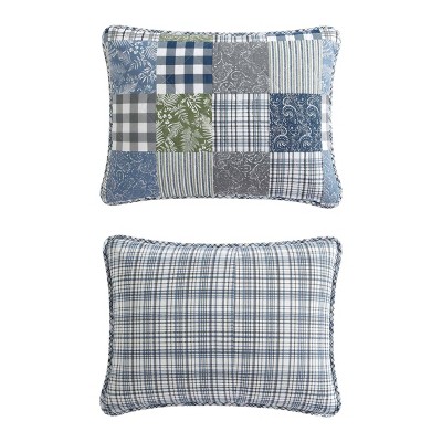 Blue Cotton Twin Reversible Patchwork Quilt Set
