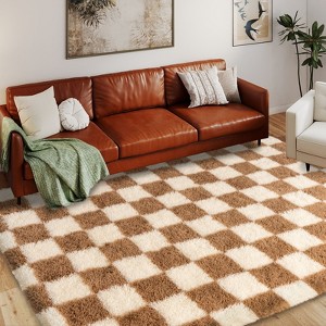 LOVEVOOK Checkered Rugs for Living Room, 5x7ft Area Rugs Non-Slip Shag Fluffy Plush Soft Rug, Carpet for Bedroom, Dorm Home Decor Aesthetic - 1 of 4