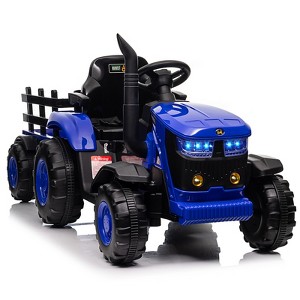 12V Kids Electric Ride On Tractor with Detachable Trailer, Dual Motors, LED Lights, USB Music, Remote - 1 of 4