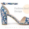Perphy Women's Floral Printed Open Toe Ankle Strap Chunky Heels Sandals - 4 of 4