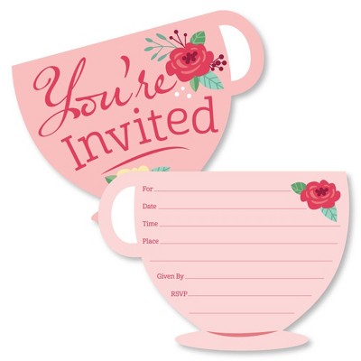 Big Dot of Happiness Floral Let's Par-Tea - Shaped Fill-In Invitations - Garden Tea Party Invitation Cards with Envelopes - Set of 12