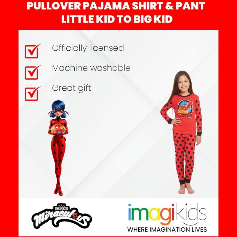 Miraculous Ladybug Vesperia Rena Rouge Girls Pullover Pajama Shirt and Pants Sleep Set Little Kid to Big Kid, 2 of 10