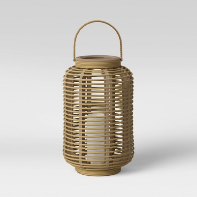 18" Rattan Flameless Candle Outdoor Lantern Beige - Threshold™