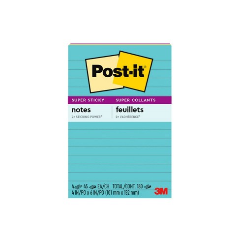 Post-it 4pk 4" x 6" Lined Super Sticky Notes 45 Sheets/Pad Supernova Neons - image 1 of 4