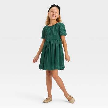 Girls' Short Sleeve Striped Dress - Cat & Jack™ Forest Green