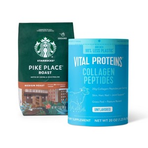 Starbucks 12oz Pike Place Medium Roast ground Coffee + Vital Proteins 20oz Unflavored Collagen Peptides Powder - 1 of 4