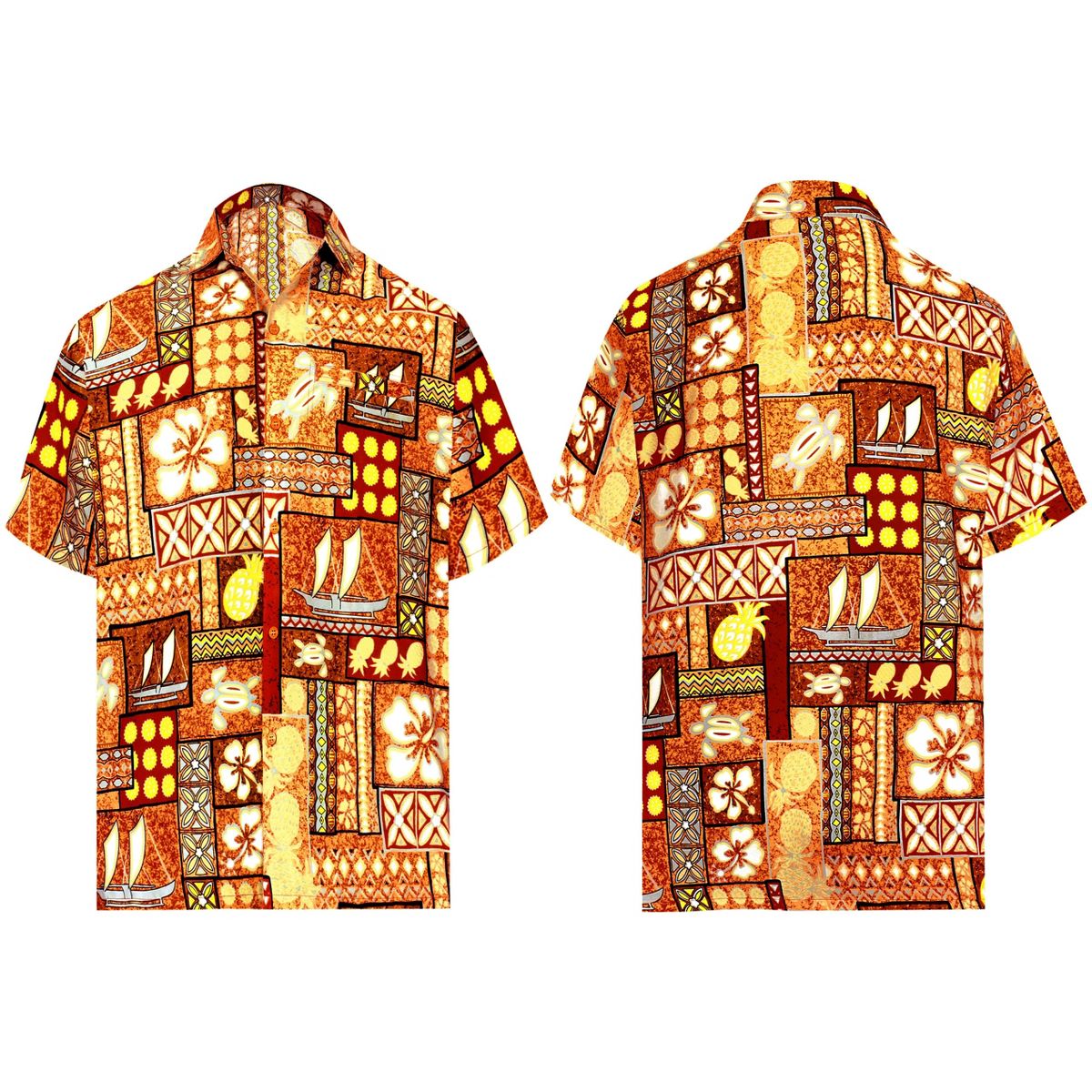 LA LEELA Men's Hawaiian Shirt Holiday 3X-Large Geometric Autumn Brown - thumbnail 3