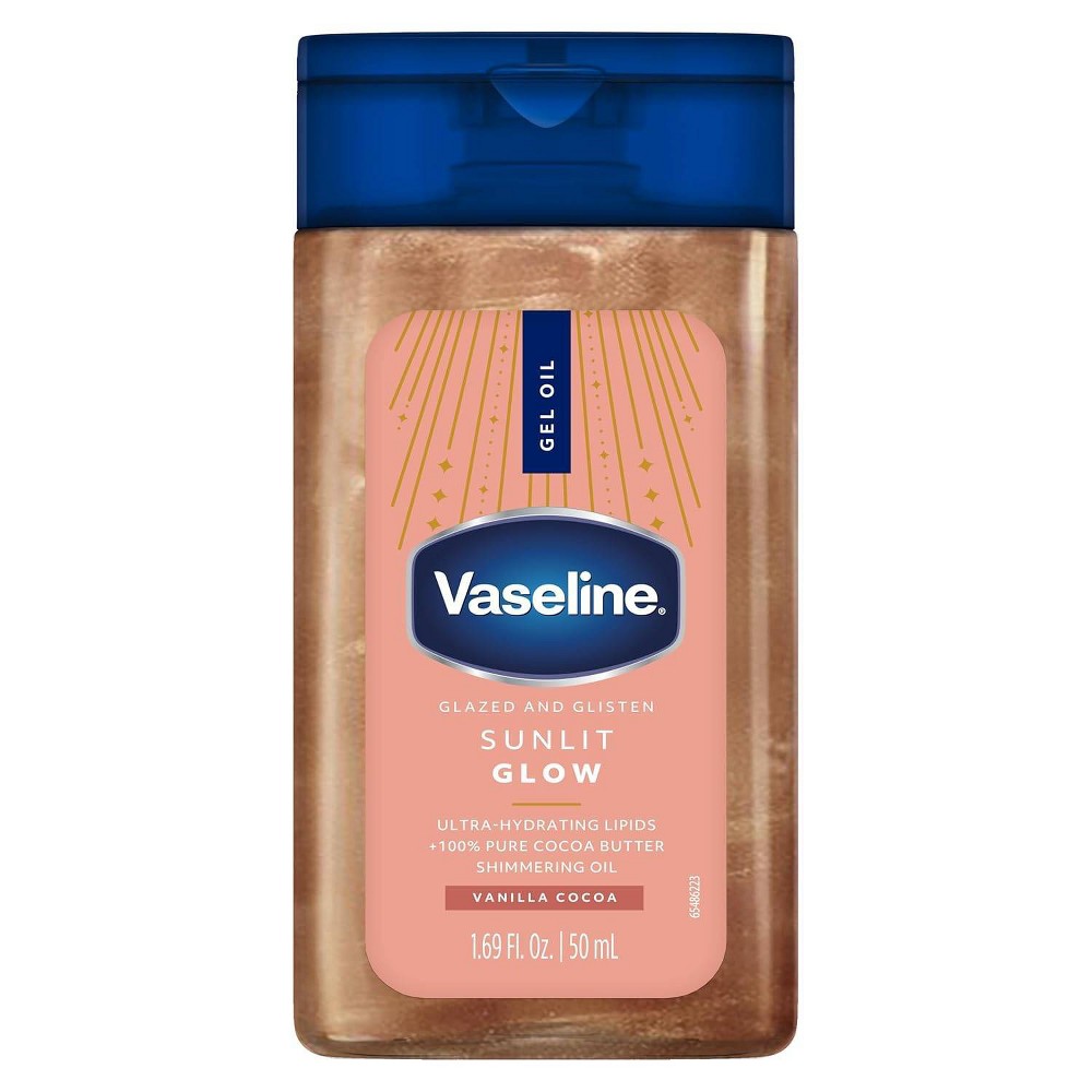 Vaseline Glazed & Glisten Vanilla Cocoa Shimmering Gel Body Oil - Sunlit Glow - 1.69oz