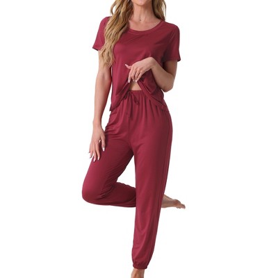 cheibear Women's Modal Soft Sleepwear Short Sleeve Nightwear with Long Sweat Pants Pajamas Set