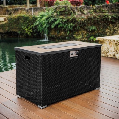 Nestl 43" Black Gas Fire Pit Table with Glass Shield