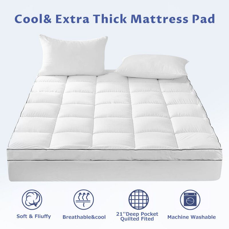 HYLEORY Extra Thick Mattress Topper, Cooling Mattress Pad Cover, 2" Mattress Topper, 2 of 4