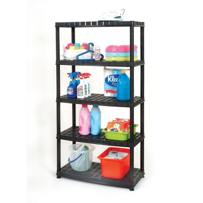 Ram Quality Products Optimo 16 inch 5 Tier Plastic Storage Shelves, Black