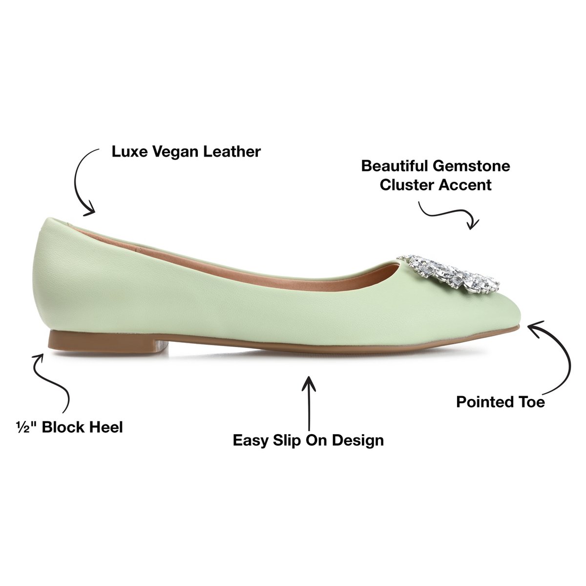 Обувь Journee Collection Women's Renzo Slip On Pointed Toe Ballet Flats Green 7.5 — фото 8