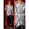 INSPIRE CHIC Men's Button Down Short Sleeve Shiny Disco Metallic Shirts - 4 of 4