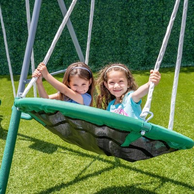 Rochester Green Metal Swing Set with Slide and Glider