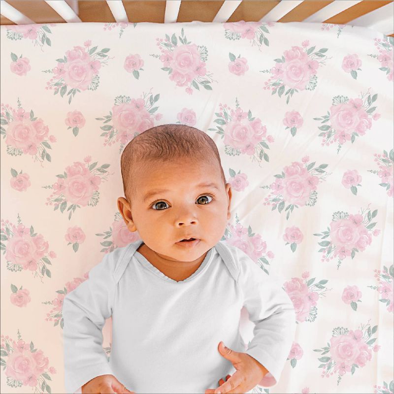 The Peanutshell Fitted Crib Sheet - Farmhouse Pink Floral, 3 of 4