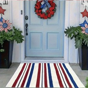 Unique Outdoor Mat, American Vintage Patriotic Star, Machine Washable Non-Slip Mat, Red White Blue Stars & Stripes Design Ideal Gift - 1 of 3