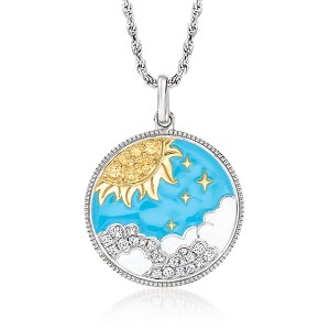 Ross-Simons 1.60 ct. t.w. White Topaz and .20 ct. t.w. Citrine Sun and Starry Sky Pendant Necklace With Multicolored Enamel in 2-Tone Sterling Silver - 1 of 3