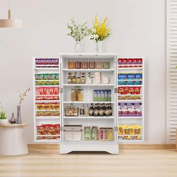42" Tall Kitchen Pantry Storage Cabinet, Freestanding Storage Cupboard with Adjustable Shelves