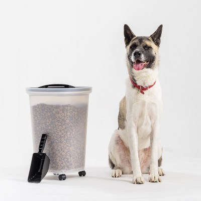 30 Quart Black Airtight Plastic Pet Food Storage Container with Scoop