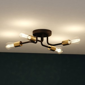 VAXCEL Rhine 15.75-in W LED Compatible Matte Black and Gold Brass Industrial Semi Flush Mount Ceiling Light Exposed Bulbs - 1 of 4