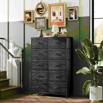 Tall Dresser with 10 Fabric Drawers, Storage Tower with Cabinet, Metal Frame, Organizer Units for Closet