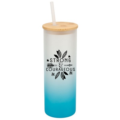 Elanze Designs Strong & Courageous Arrow Flowers Wrap-Around Design 25 Ounce Frosted Gradient Glass On-The-Go Coffee Travel Skinny Tumbler Mug Cup,