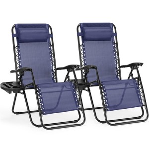 Okak Folding Chair with Pillow and Cup Holder Set of 2, Portable Chair with Adjustable Recliner, Beach Chair for Backyard, Garden, Picnics - 1 of 4