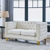 TiramisuBest Velvet Sofa for Living Room,Tufted Square Arm Couch, Modern Couch Upholstered Button and Metal Legs, Sofa Couch for Bedroom, Beige - 2 of 4