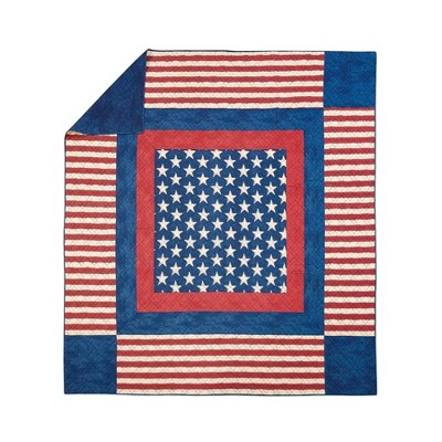 Classic Americana Patchwork King Cotton Quilt Set with Reversible Blue Denim
