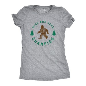 Womens Hide And Seek Champion T shirt Funny Bigfoot Sasquatch Vintage Graphic - Crazy Dog Women's T Shirt - 1 of 4