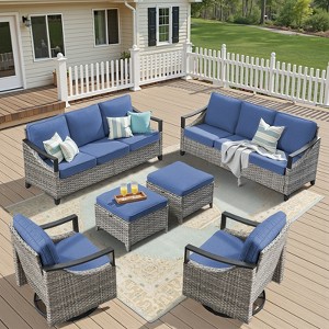 Buenhomino Outdoor Patio Furniture Sets, All-Weather PE Wicker Seating with Swivel Chairs, Sofas, Ottomans & Tables for Garden, Deck & Porch - 1 of 4