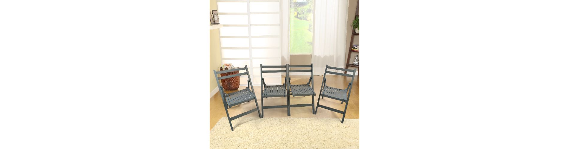 Lyngins 4-Piece Slatted Wood Folding Outdoor Accent Chairs with Open Back, Patio Folding Chair for Balcony/Wedding/Indoor-Outdoor Events, Gray
