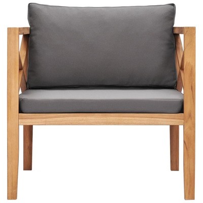Gray Cushioned Teak Wood Patio Accent Chair