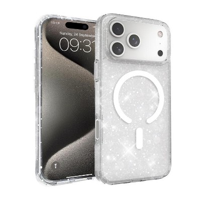 Entronix [Magnetic] Case Compatible with iPhone 17 Pro Max - [Hard Back] Glitter Clear