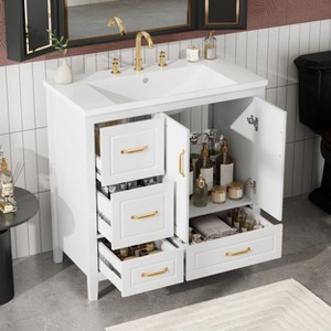 TUYOHWTUYOHW 36 Inch Bathroom Vanity with Sink, One Cabinet with Soft-closing Doors, 4 Soft-Closing Drawers, Metal Handles - 1 of 4