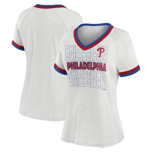 Mlb Philadelphia Phillies Women's Short Sleeve V-neck Fashion T