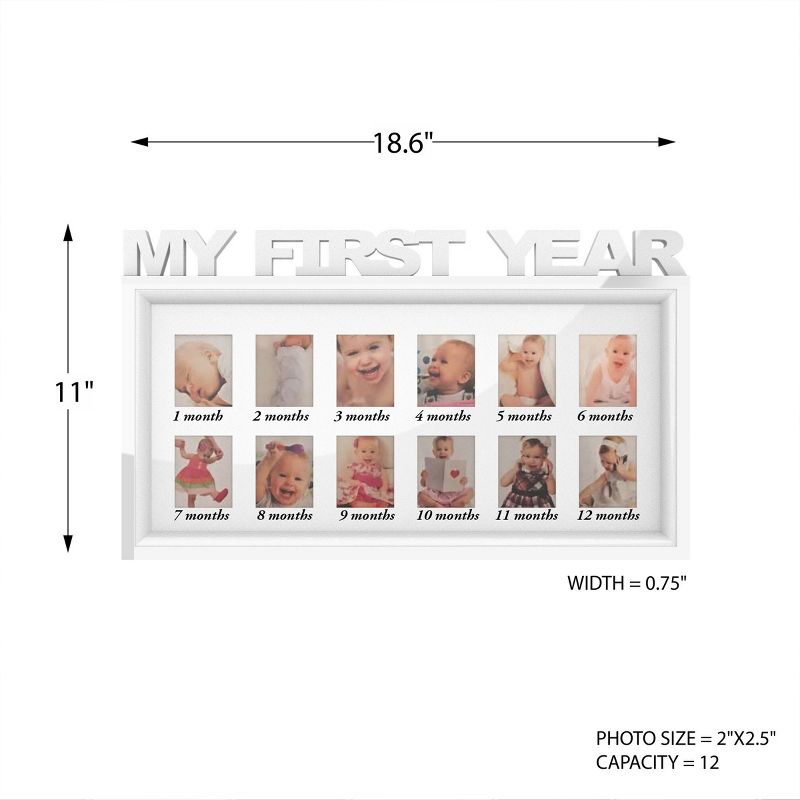 My First Year Collage Baby Picture Frame- Memory Keepsake for Babies with 12 Month Display for One 2x3 Wallet Photo Monthly by Hastings Home (White), 3 of 9