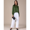 INSPIRE CHIC Women's Satin V Neck Keyhole Long Sleeves Elegant Blouse - 3 of 4