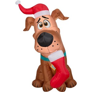 Gemmy Christmas Airblown Inflatable Puppy SCOOB w/Stocking WB, 3.5 ft Tall, Brown - 1 of 4