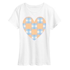 Women's - Instant Message - Patchwork Quilt Heart Short Sleeve Graphic T-Shirt - 1 of 4