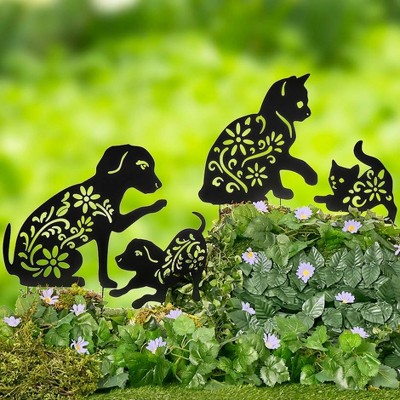 Black Metal Silhouette Cat and Kitten Garden Stakes