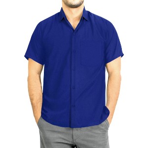 LA LEELA Men's Short Sleeve Button Down Solid Casual Camp Business Vacation Beach Collared Shirt for Men Summer Work Shirts with Pocket - 1 of 4