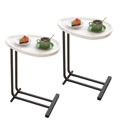 Okak C-Shaped Side Table Modern Wood and Metal Frame, Perfect for Sofa and Bedside, Ideal for Bedroom and Living Room(Set of 1 or 2)